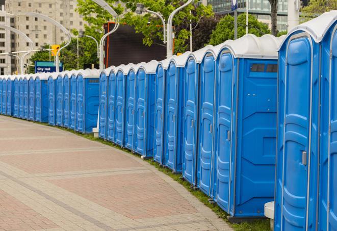 Seasonal porta potty units set up at a Anniston, Alabama venue