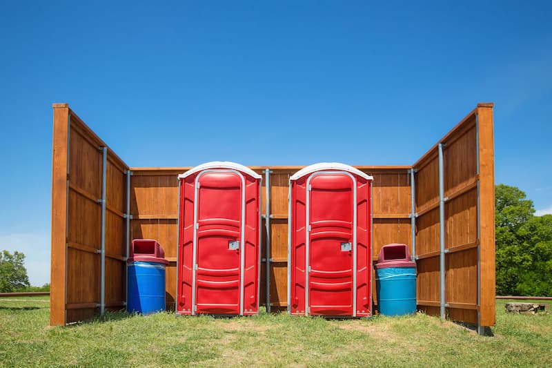 Short-term porta potty units staged for delivery in Anniston, Alabama