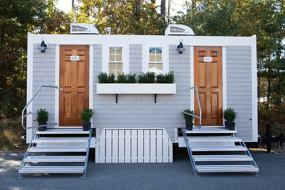 Wedding restroom units discretely staged at a venue in Anniston, Alabama